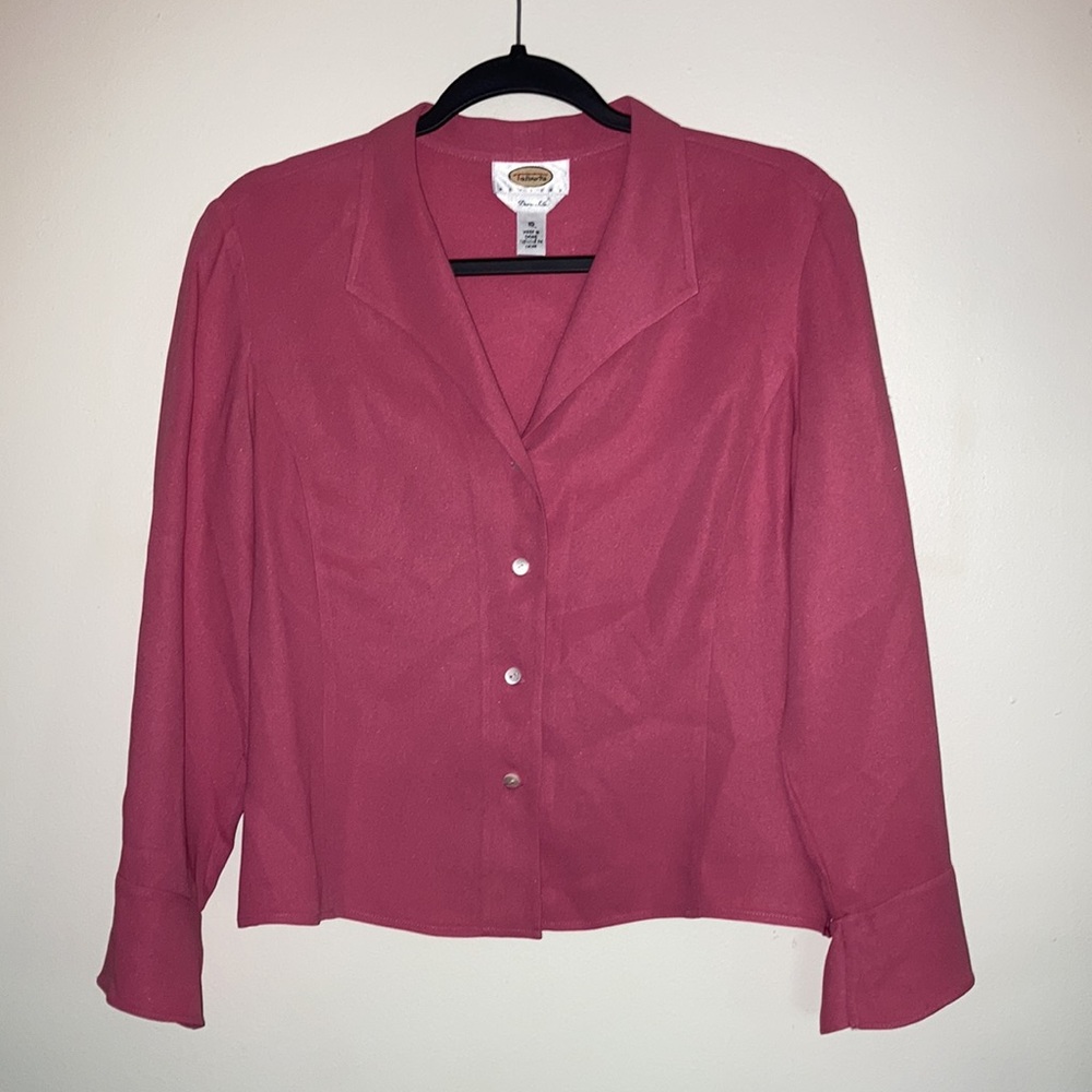 Talbots 100% Silk Pink Button Front Top Jacket Blazer Vintage Classic Collared